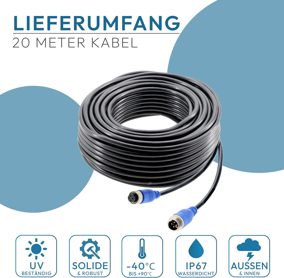 VSG24 29124 – Verlängerungskabel für Rückfahrsysteme, LKW, Transporter, Wohnmobil, 4 PIN-Kamerakabel