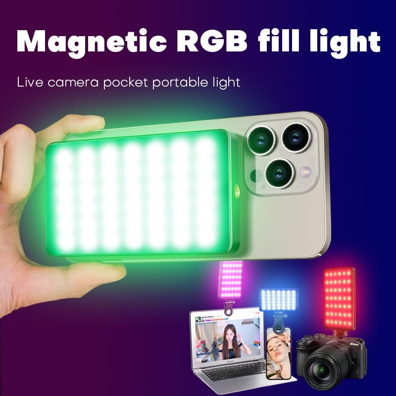 Magnetisches RGB Video Selfie-Licht für iPhone Magsafe & OLED Display | Tragbare Phone/Kamera Beleuc