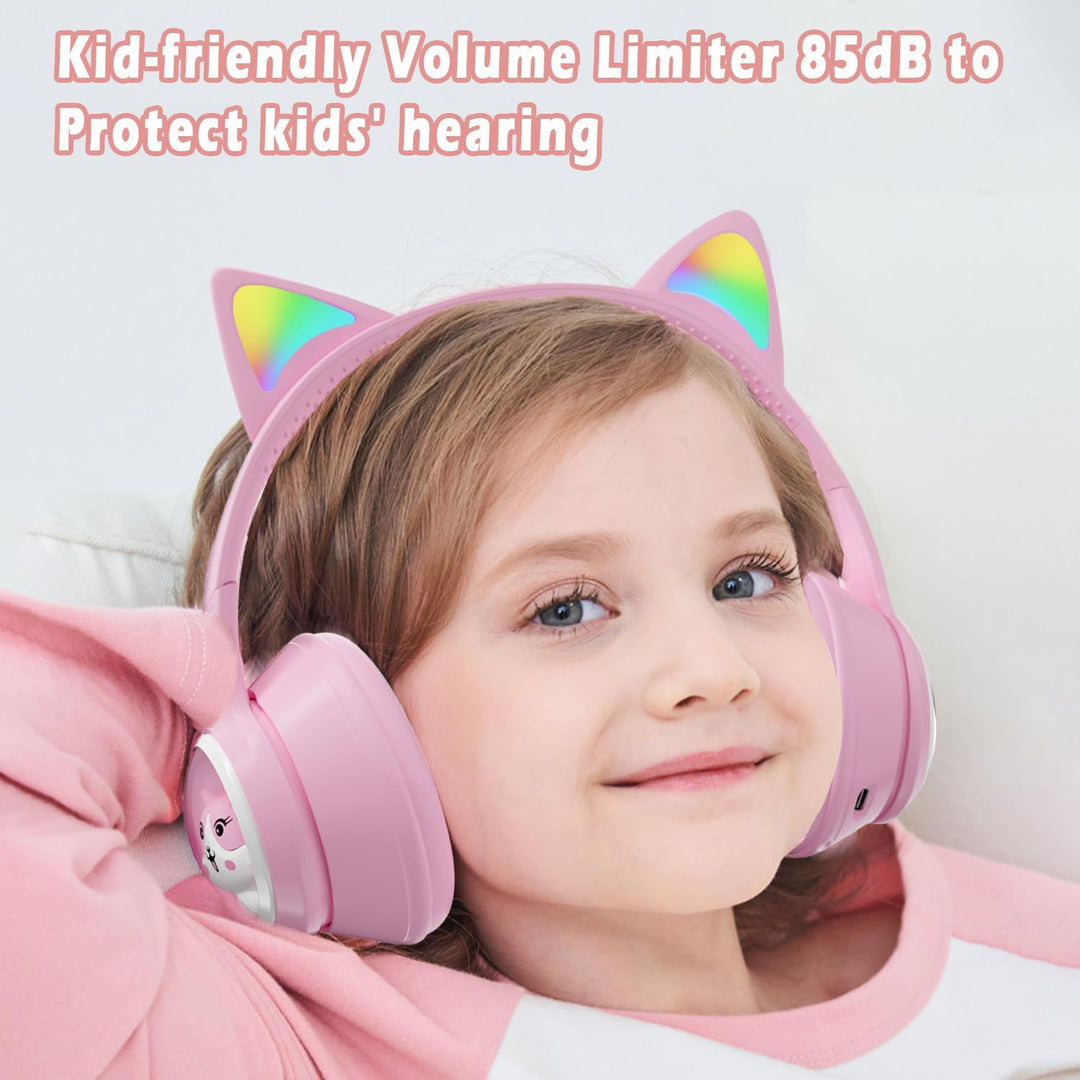 Bluetooth Kopfhörer Kinder, Faltbar 85dB Mädchen Kopfhörer Over Ear, Kabellos Kinderkopfhörer mit LE