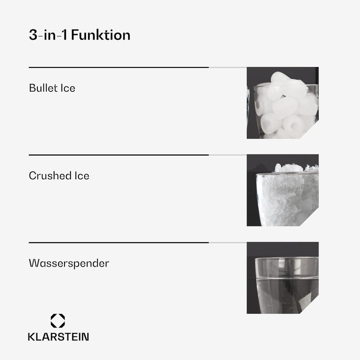 Klarstein ArcticBlend 3in1-Eiswürfelmaschine – 20 kg/24 h, Kugeleis & Crushed Ice, Wasserspender, 6-