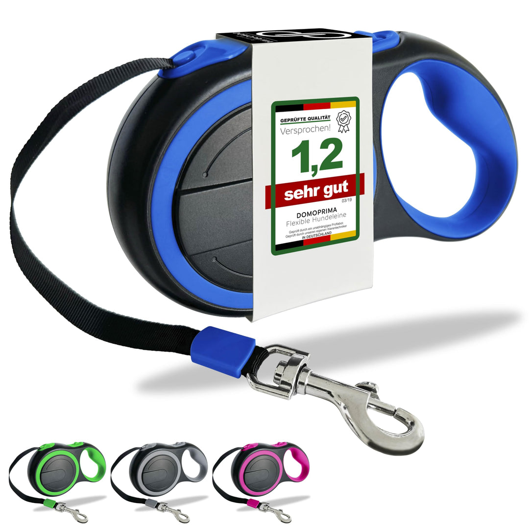 DOMOPRIMA Rollleine Flexibel in 3 Grössen (S,M,L) und 4 Farben (grau, blau, grün, pink) - Robuste un