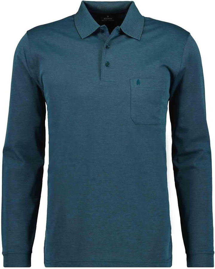 RAGMAN Herren Softknit-Polo mit Brusttasche, Langarm S Dunkelgrün-357, S Dunkelgrün-357