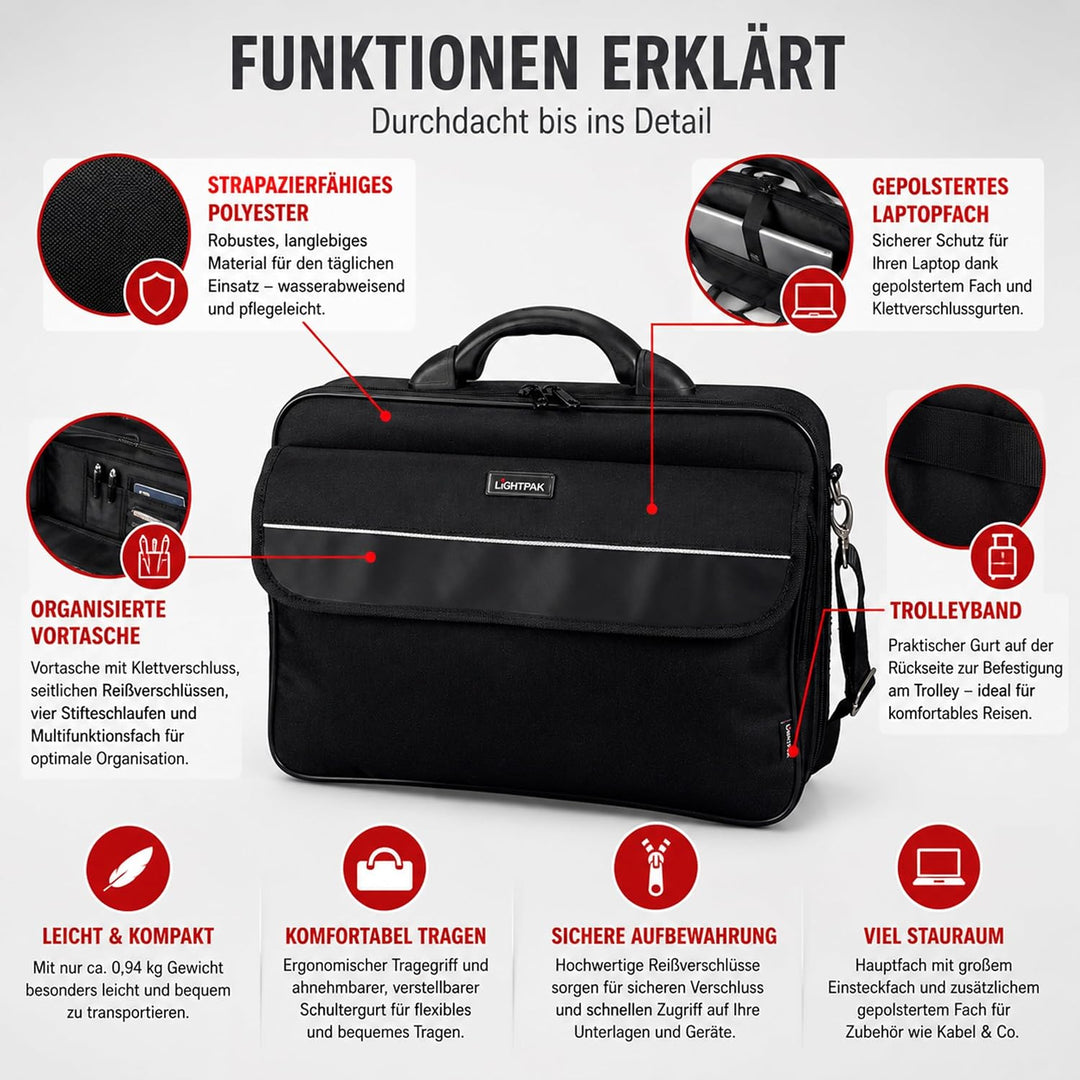 Lightpak Laptoptasche Elite S für 15 Zoll Notebooks, Umhängetasche aus Polyester mit Organizer-Fach