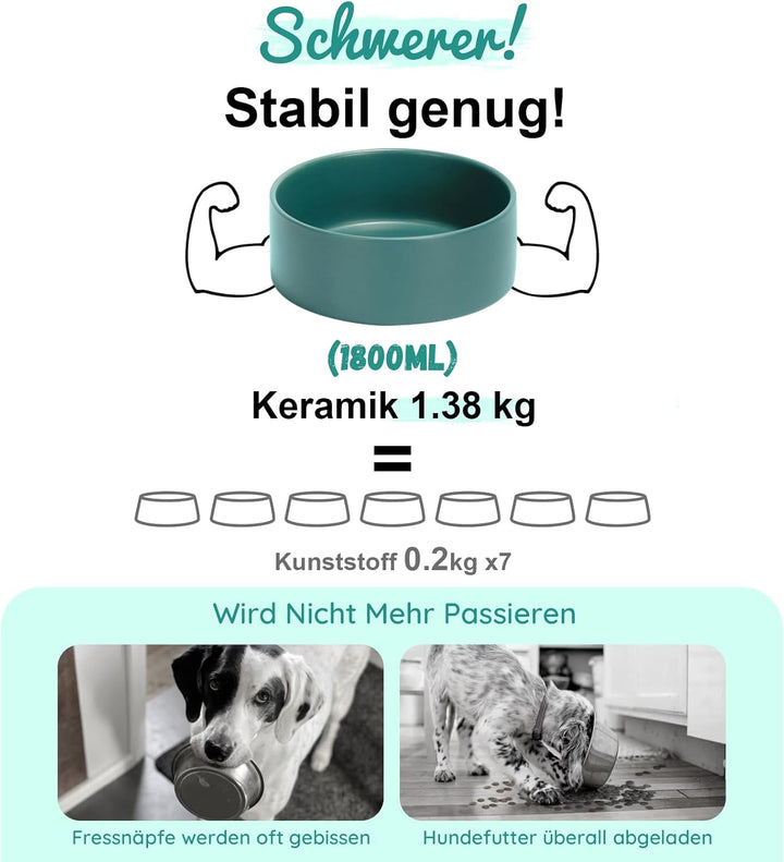 SPUNKYJUNKY Hundenapf Keramik Erhöhter Futternapf Set mit Bambus Ständer für Katzen und Hunde (1800m