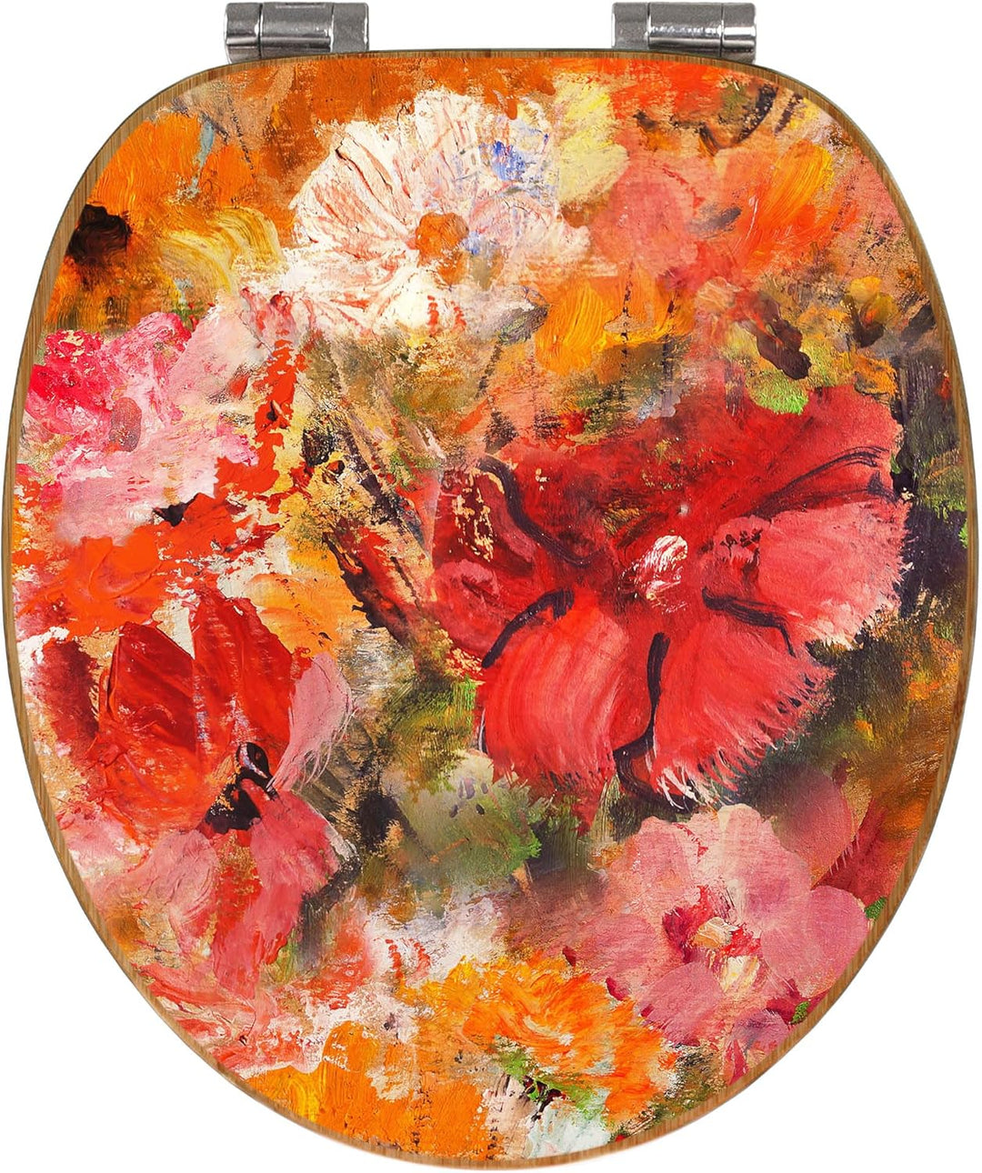 banjado® Design WC Sitz Bambus Absenkautomatik mit Motiv Fallende Blumen/Toilettendeckel mit Absenka