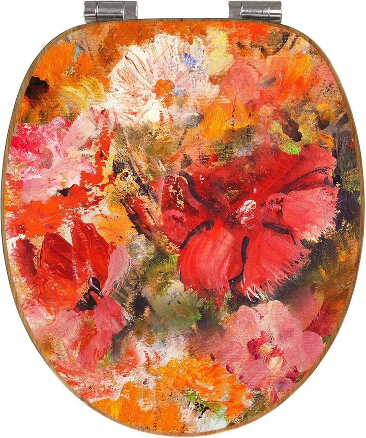 banjado® Design WC Sitz Bambus Absenkautomatik mit Motiv Fallende Blumen/Toilettendeckel mit Absenka