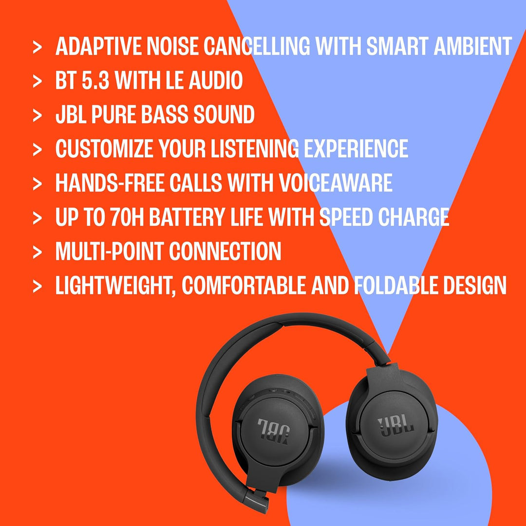 JBL Tune 770 NC – Kabellose Over-Ear-Kopfhörer mit adaptivem Noise-Cancelling und faltbarem Design –