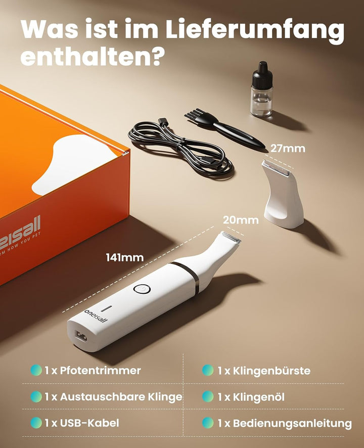 oneisall Pfotentrimmer für hunde mit Doppelklingen, 2-Gang schermaschine hund pfoten Leise hundesche