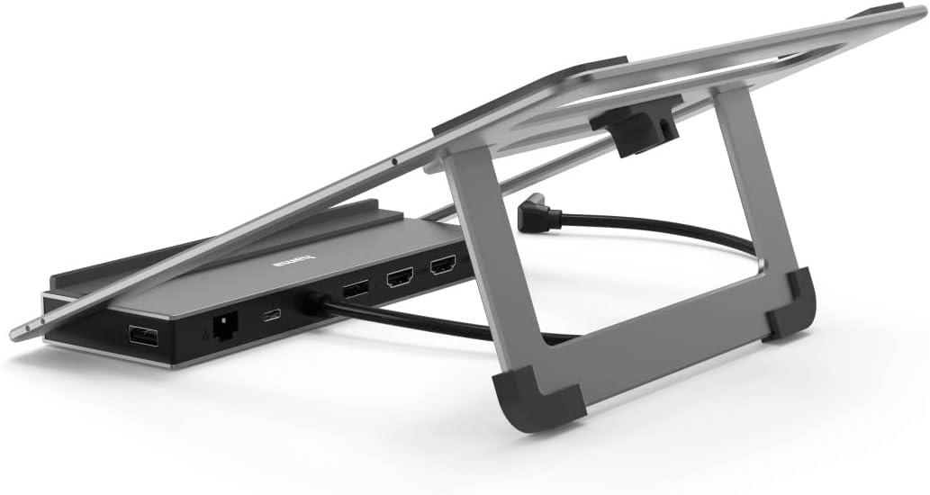 Hama USB C Hub Docking Station mit Laptop-Ständer 12 Ports (4X USB A, 2X HDMI, 3X USB-C, 1x DisplayP