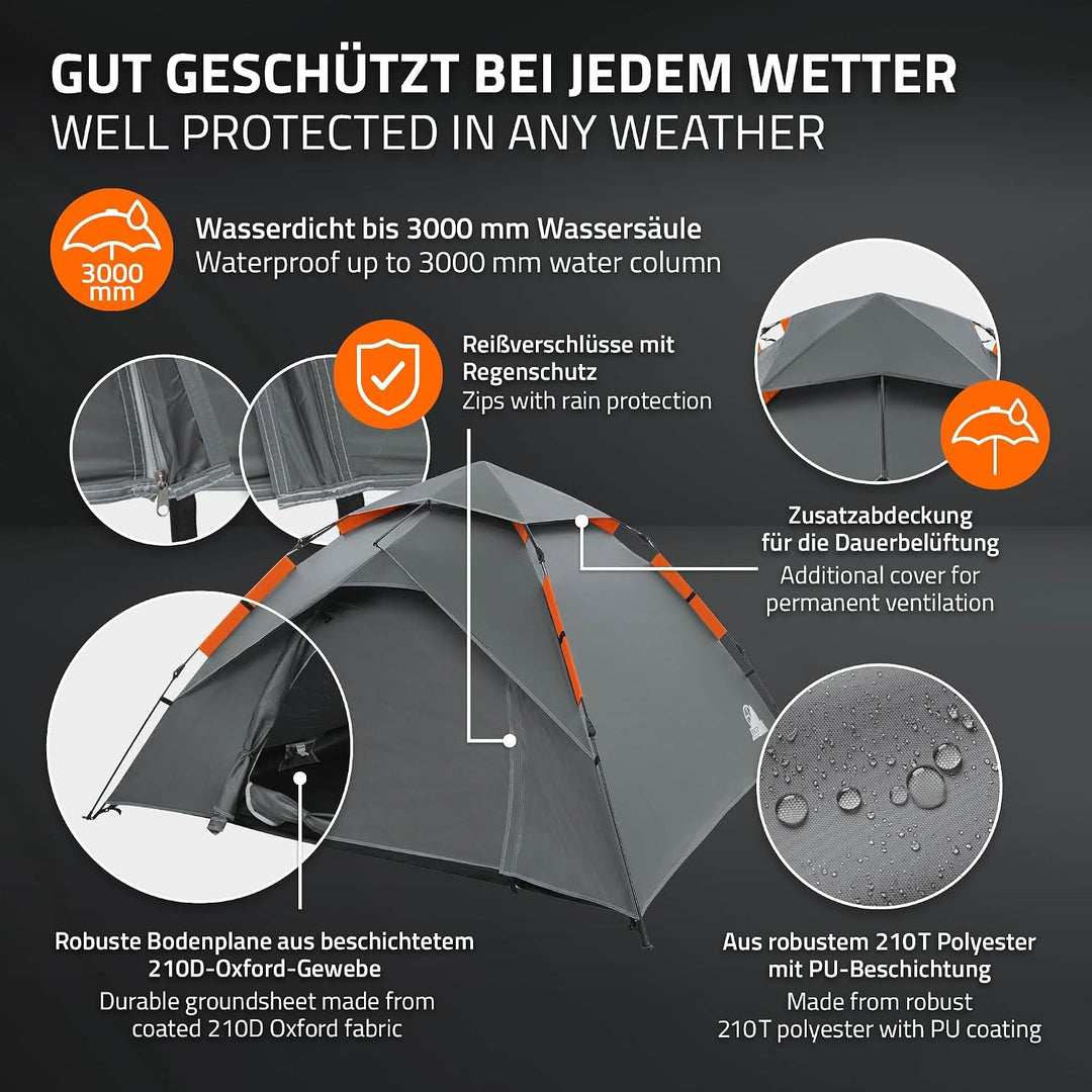 ECD Germany Pop-Up Zelt wasserdicht 4 Personen, Camping Zelt Outdoor, Schnellaufbau Wurfzelt Winddic
