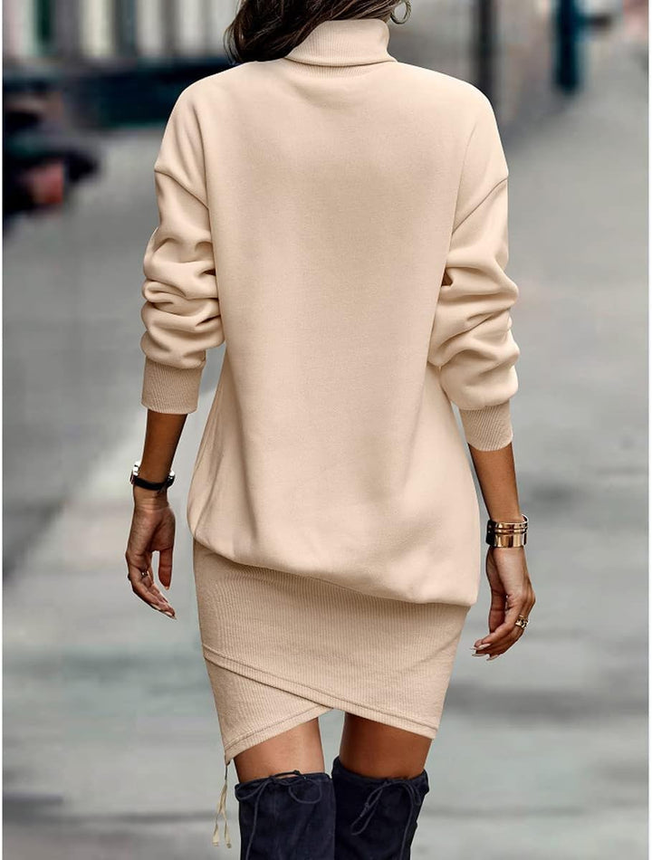 ABYOVRT Damen Kapuzenpullover Kleider Lang Rollkragen Warm Pulloverkleid Plüsch Sweatkleid Langarm S