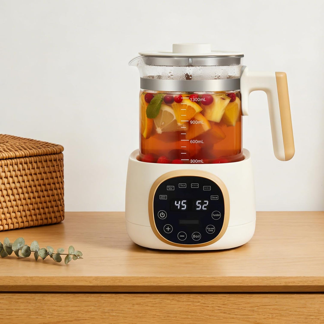 Flaschenwärmer Baby, 1,3L Wasserkocher Glas, Babykostwärmer mit Temperatur & 72h Warmhalten, Fünfstu