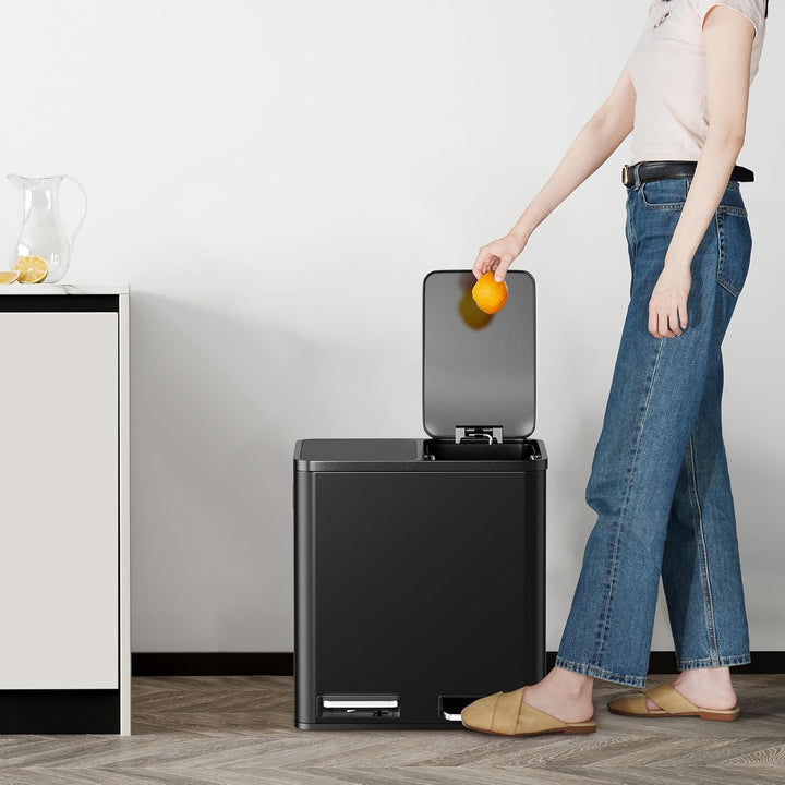 VonHaus Mülleimer 30L, Mattschwarz, Küchenmülleimer 2 Fächer, Doppelmülleimer 2 x 15L, Mülltrennsyst