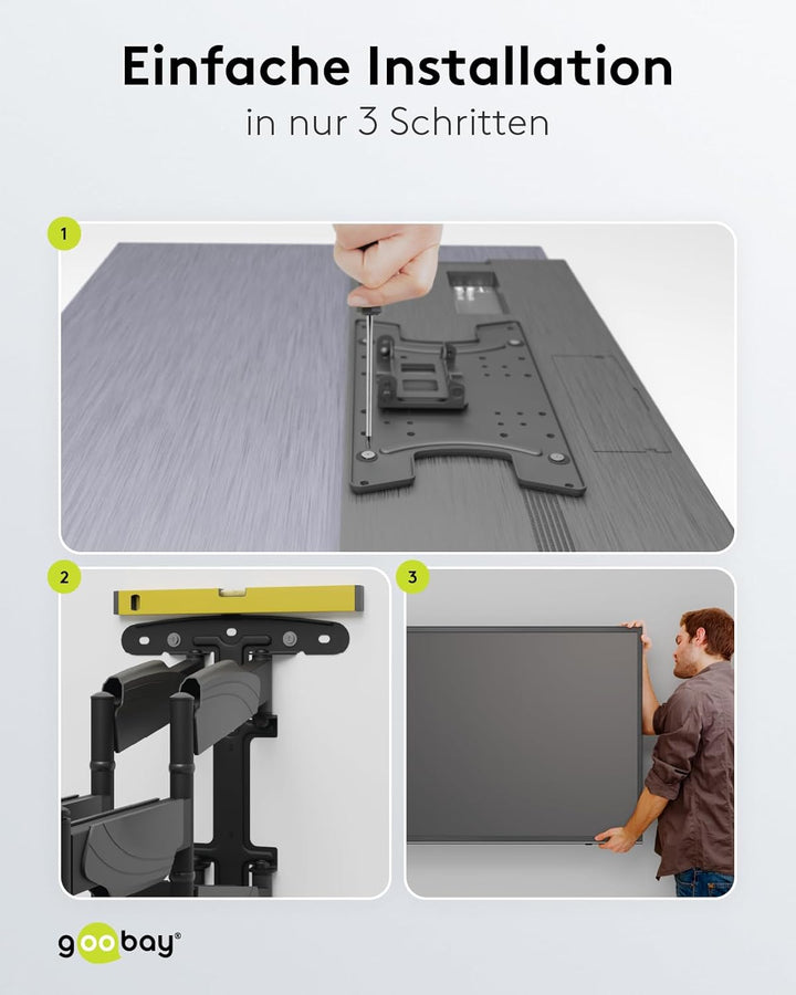 goobay TV Wandhalterung – Ideal für OLED-, Flatscreen and Curved Fernseher von 37 bis 70 Zoll, Fullm