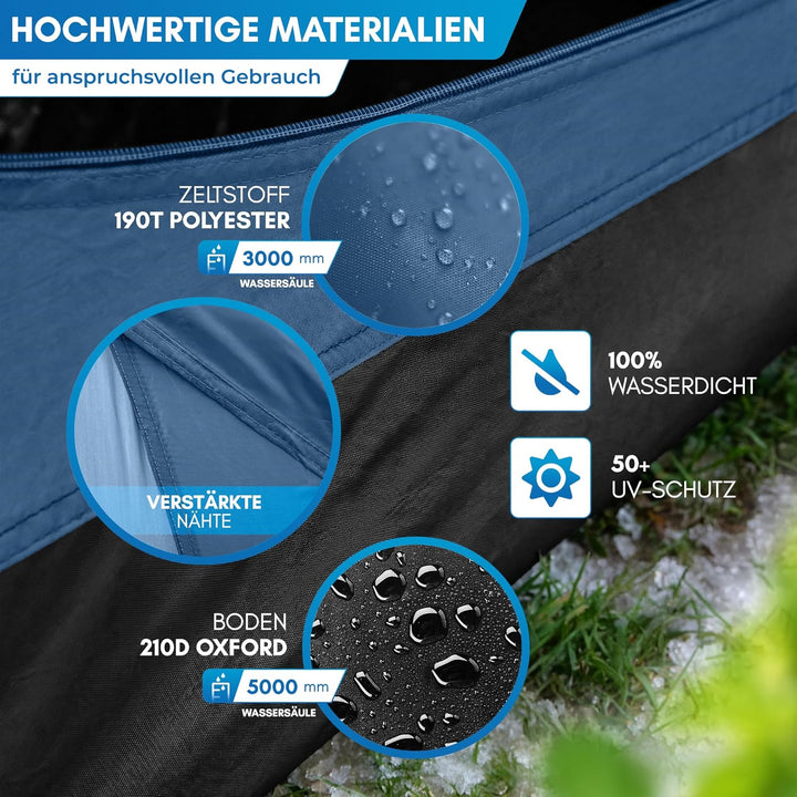 NORDMUT® Wurfzelt 2-4 Personen für blitzschnellen Aufbau – Pop Up Zelt 2-4 Personen wasserdicht &amp; UV