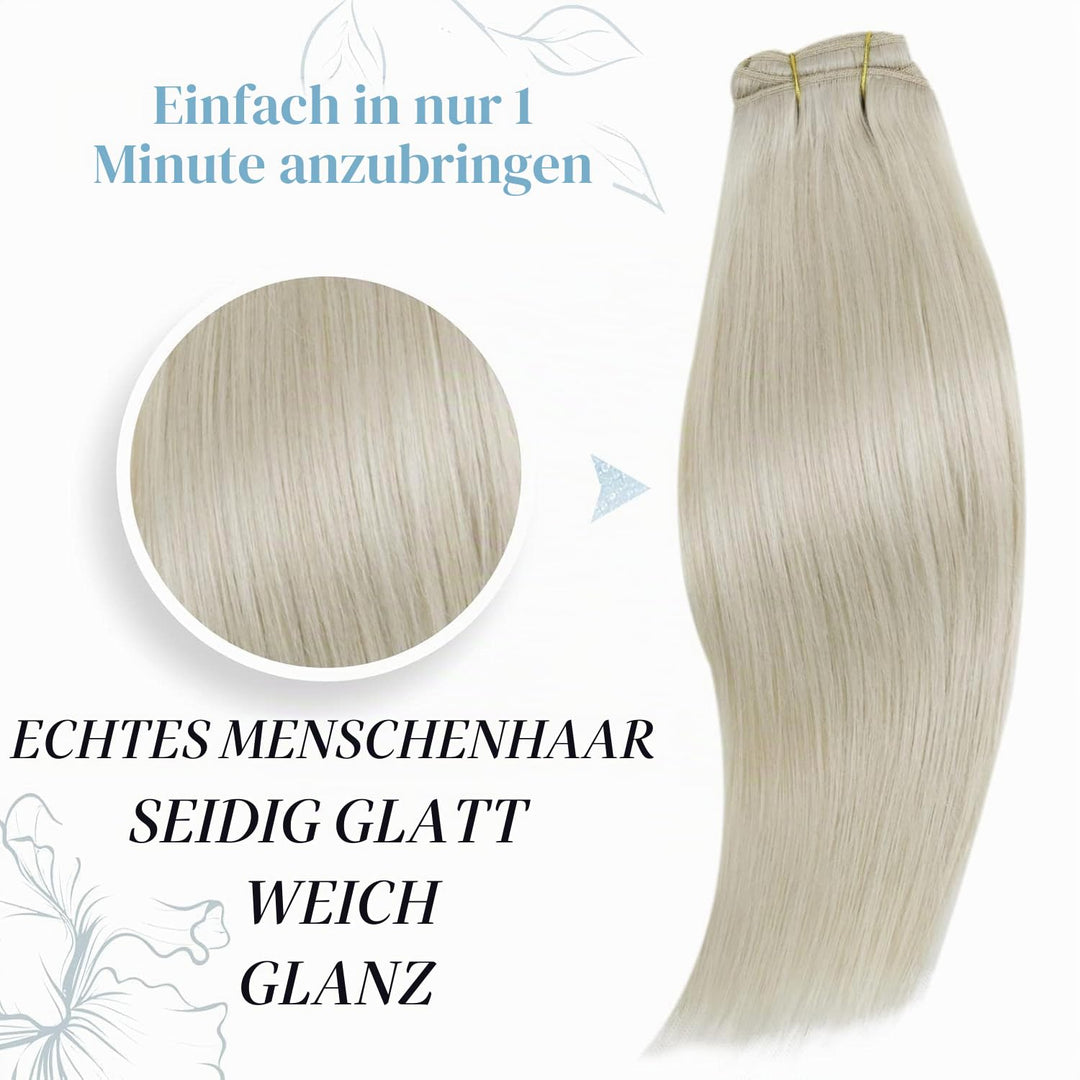 RUNATURE Clip in Extensions Echthaar Weiss Blond Remy Haarverlangerung Echthaar Clip in Glatt Haar E