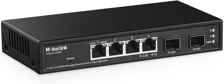 MokerLink 4 Port 2.5G Managed Switch mit 2 Port 10G SFP+ Slot, 4 x 2.5Gigabit Base-T Ports kompatibe