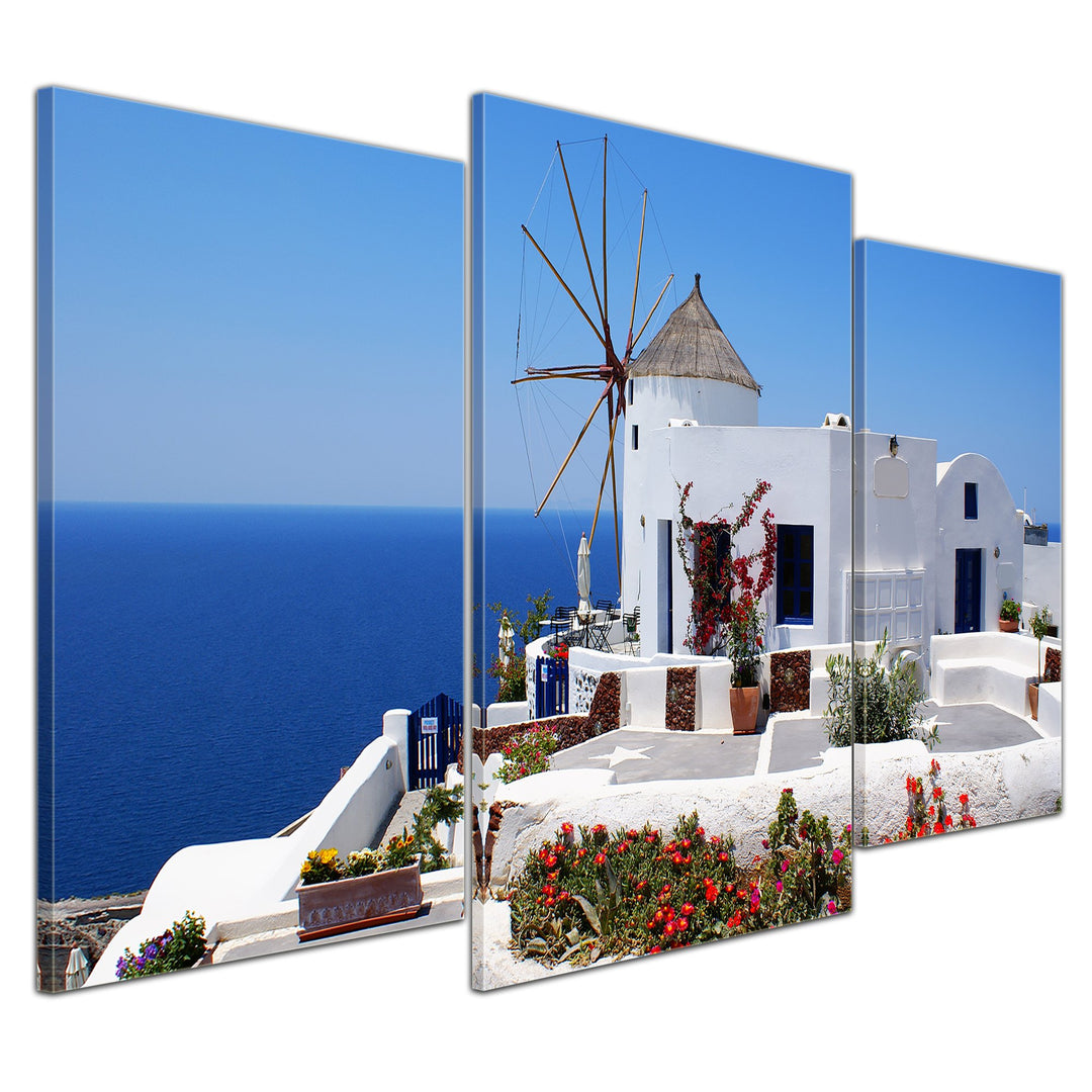 Bilderdepot24 Bild auf Leinwand | Griechische Mühle in 100x60 cm mehrteilig als Wandbild | Wand-deko