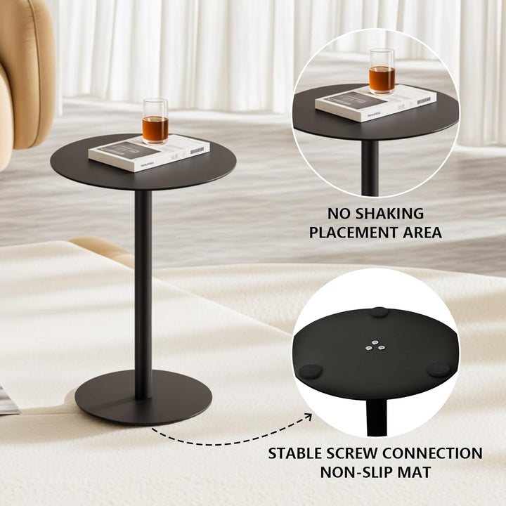 HOMEWINS Runder Beistelltisch in Schwarz, Hochwertige Metall Matte Textur, Modern Design Couchtisch,