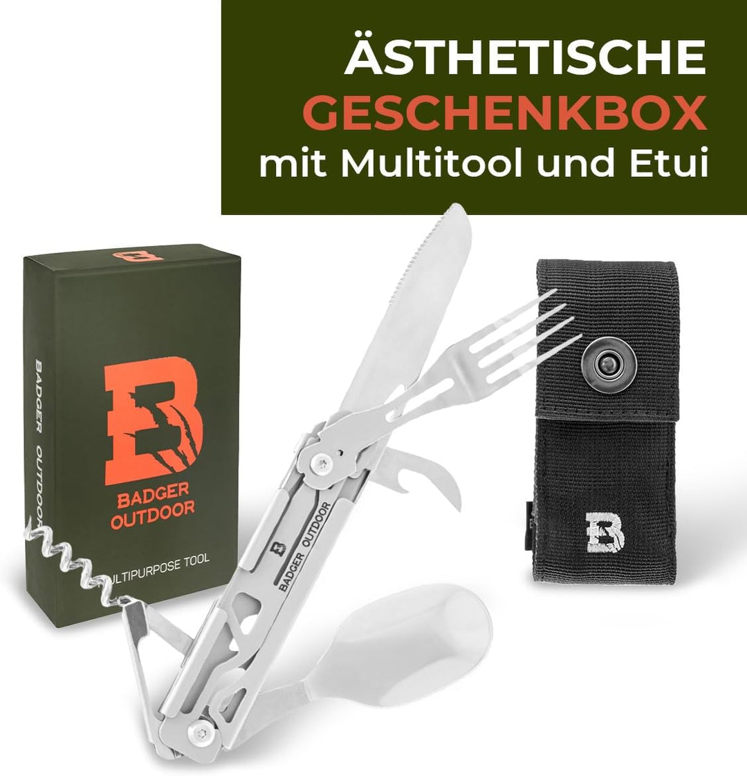 Badger Outdoor Paw 6in1 Multitool - Multifunktionsmesser aus Edelstahl - Camping-Besteck für Wandern