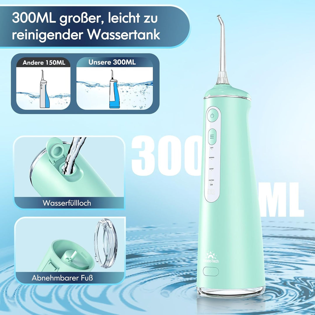 Munddusche Kabellos, Water Flosser for Teeth Mit 4 Modi & 8 Anpassbaren Stufen 7 Düsen 300ML Tank Mu