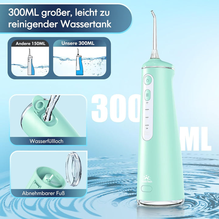 Munddusche Kabellos, Water Flosser for Teeth Mit 4 Modi & 8 Anpassbaren Stufen 7 Düsen 300ML Tank Mu