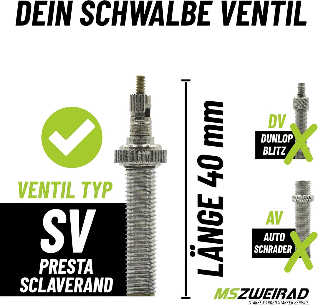 2er Set Schwalbe Fahrrad Schlauch SV13J Fatbike 40mm 26 Zoll (90/120-559) inklusive 3 MSZweirad Reif