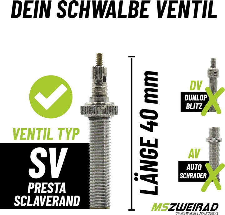 2er Set Schwalbe Fahrrad Schlauch SV13J Fatbike 40mm 26 Zoll (90/120-559) inklusive 3 MSZweirad Reif