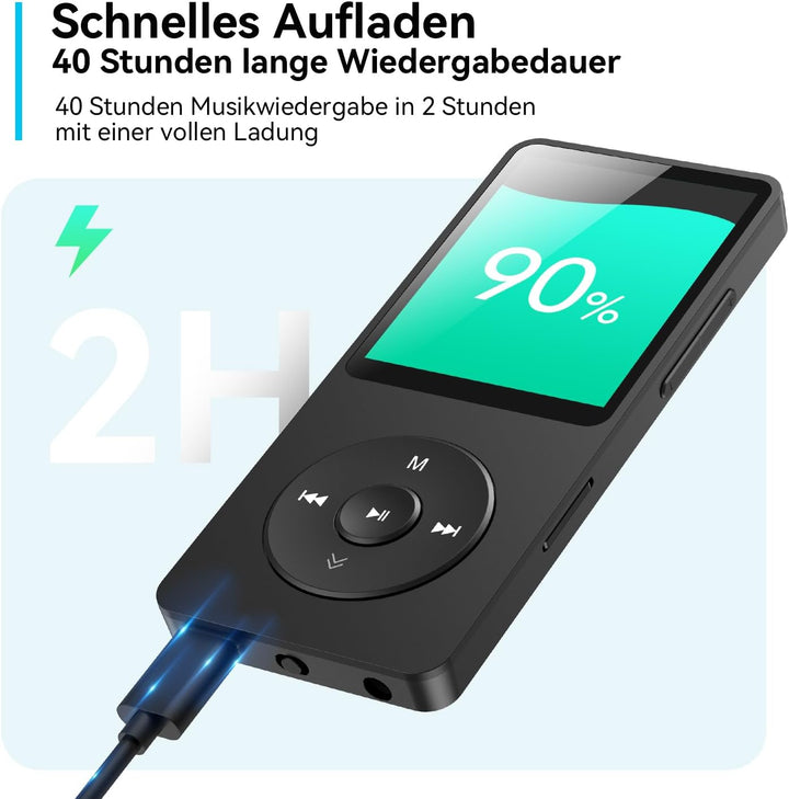 AGPTEK MP3 Player 32GB Bluetooth 5.0, 1.8 Zoll 70 Stunden Wiedergabezeit Digital Kinder MP3 Player m
