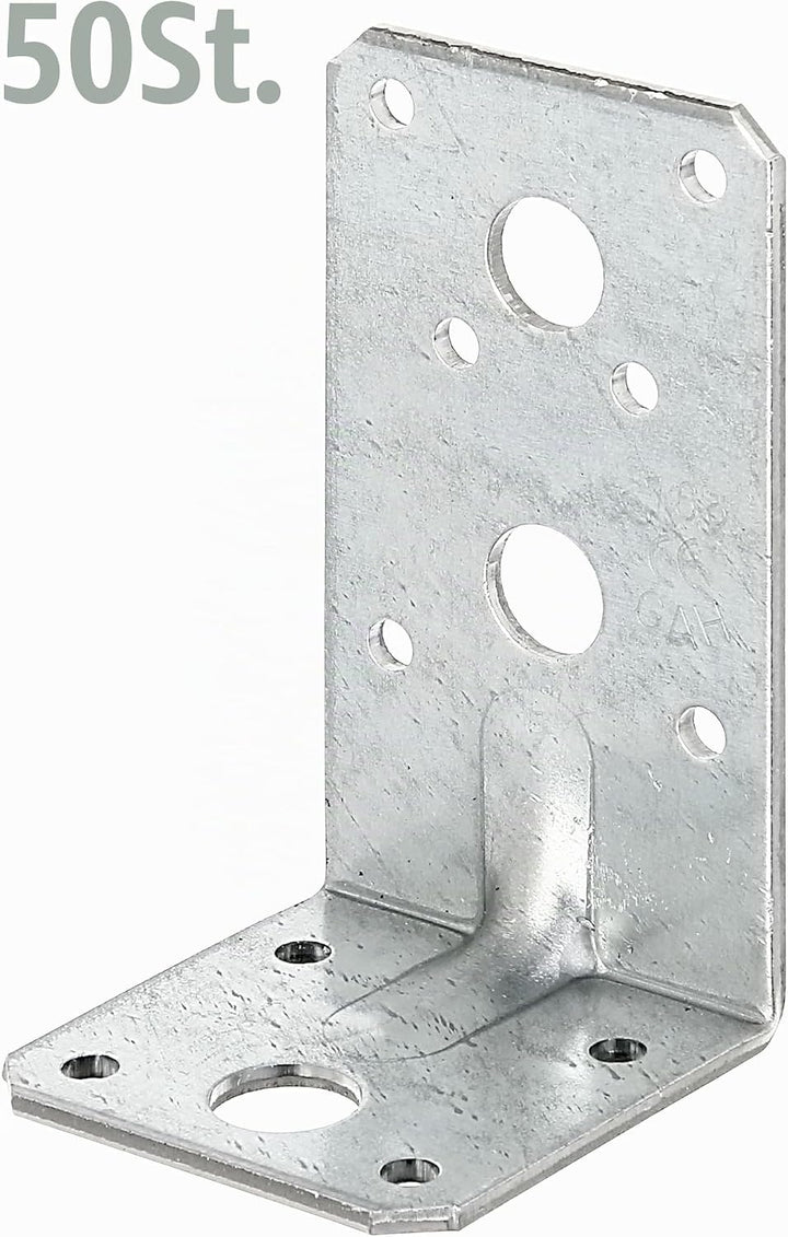 Alberts 859237 Schwerlast-Winkelverbinder mit Sicke | sendzimirverzinkt | 90 x 50 x 50 mm | 50er Set
