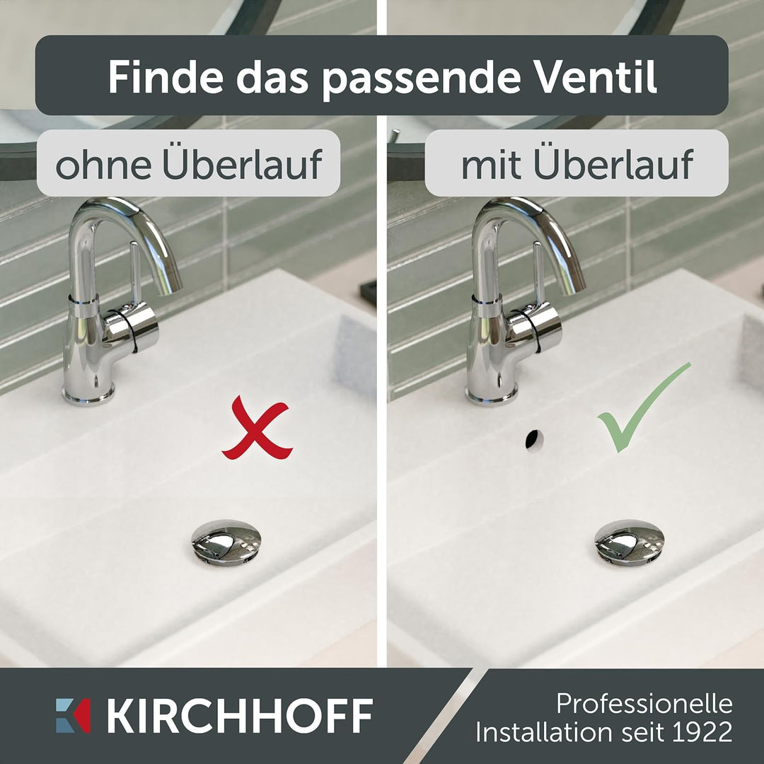 KIRCHHOFF Design Universal Waschbecken Ablaufgarnitur, Pop Up Waschbeckenstöpsel, Ablaufventil mit Ü