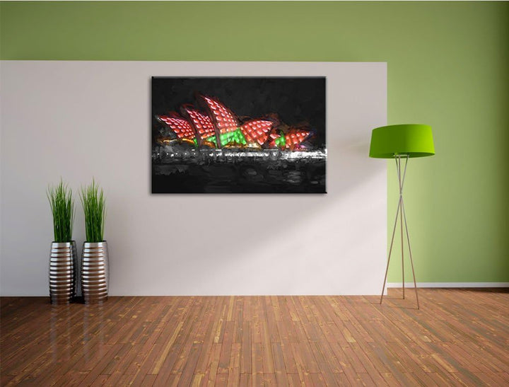 Dark beeindruckendes Sydney Opera House bei Nacht schwarz/weiss Deluxe Format: 100x70 cm auf Leinwan