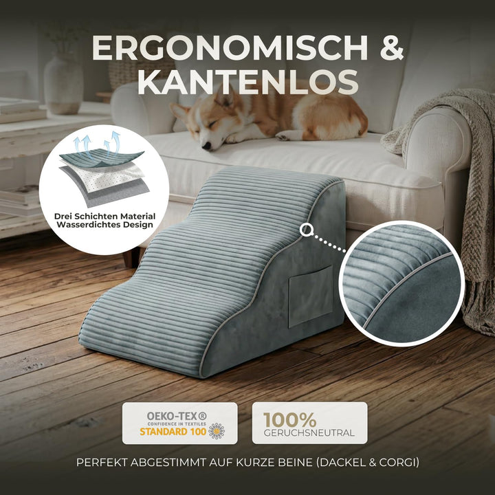 BEST JAJA Hundetreppe 3 Stufen mit Kanteneinfassung – formstabil und rutschfest, 40 cm hoch für Bett