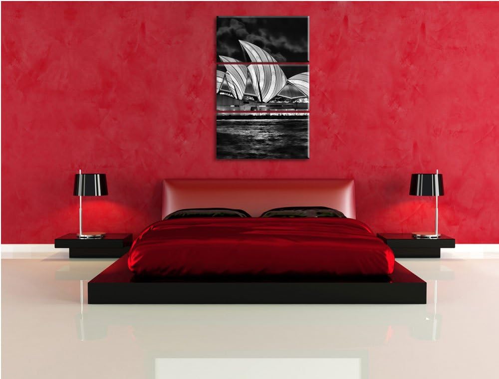 Pixxprint Monocrome, Sydney Opera House blau gelbe Streifen 3-Teiler Leinwandbild 120x80 Bild auf Le