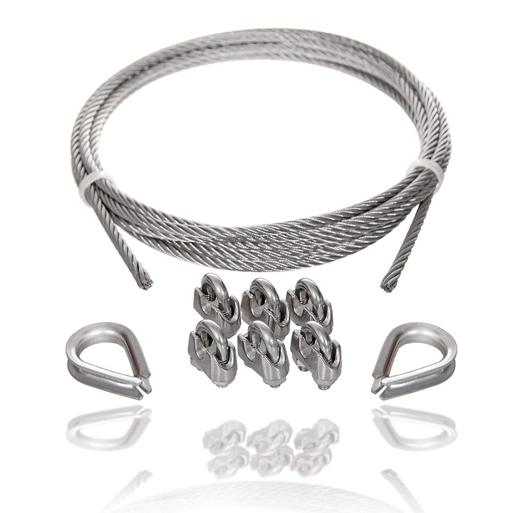 Drahtseile24 Edelstahlseil Set mit 6x Seilklemmen und 2x Seilkauschen | Edelstahl Drahtseil Set | 2m