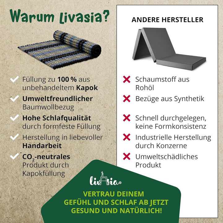 livasia Rollmatte Rollmatratze L-200x110x4,5cm, Gästebett Gästematratze 1 Person, Reisebett Kofferra