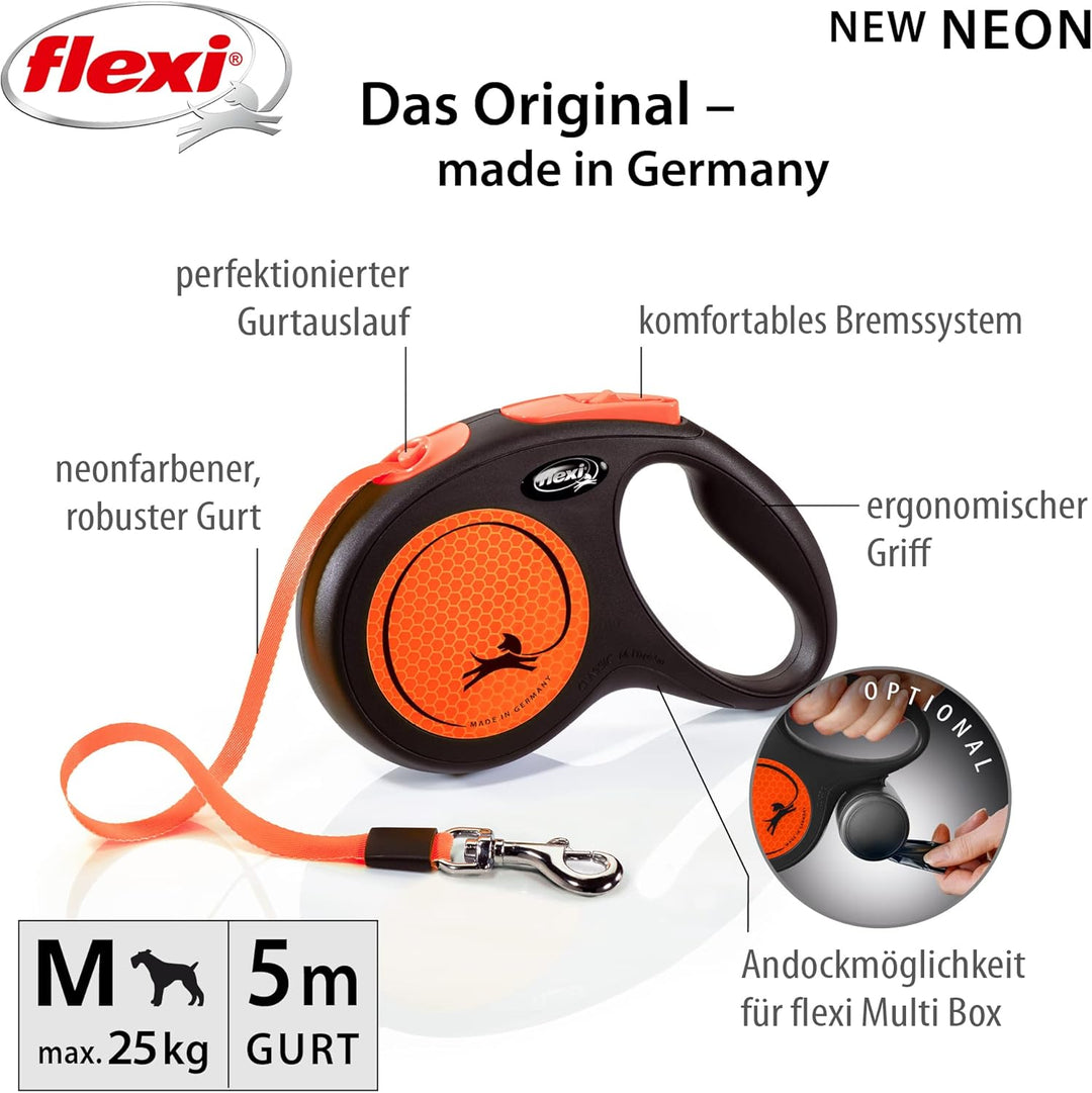 flexi New NEON neon-orange Gurt 5 m schwarz/neonorange 1 Stück (1er Pack), schwarz/neonorange 1 Stüc