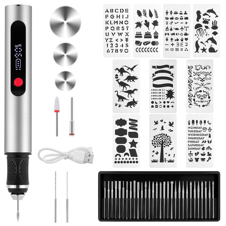 Flintronic Gravierstift, Kabelloser Elektrischer Gravierstift mit 30 Bits, Mini Gravierwerkzeug 3-Ga