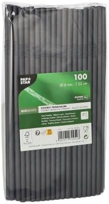 Papstar Trinkhalme, Papier "pure" Ø 6 mm, 22 cm schwarz flexibel 88366 Papiertrinkhalme Papierstrohh