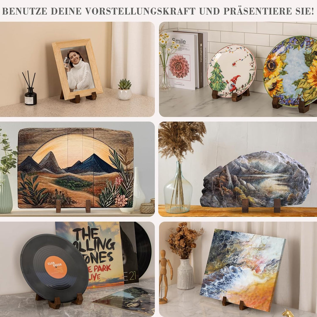 ANBOXIT Tellerständer Holz - 3 Stück Tellerhalter Ständer Es Kann als Display Ständer, Fotoständer,
