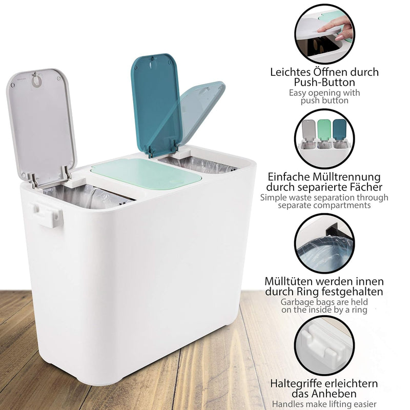 ONVAYA® Mülltrennsystem Tom | Mülltrennung mit mehreren Fächern | Mülleimer in creme-weiss | Abfalle