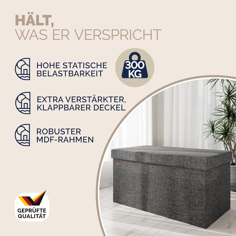 Casaria® Sitzbank mit Stauraum 80x40x40cm Dunkelgrau Deckel Klappbar Gepolstert Faltbar 100L Stoff S