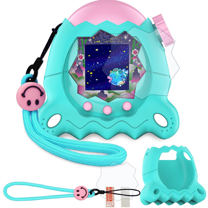 BCWGION Silikonhülle kompatibel mit Tamagotchi Paradise, mit TPU Softscreen Schutzfolie und Fingerba