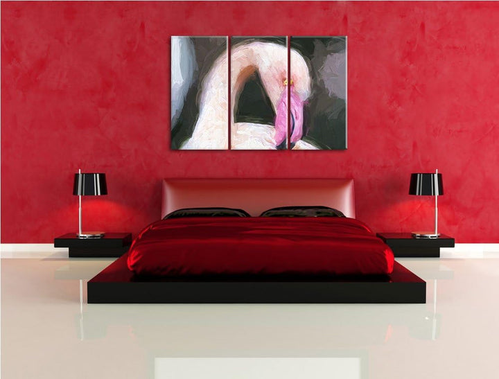 Flamingo beim Putzen Spezial 3-Teiler Leinwandbild 120x80 Bild auf Leinwand, XXL riesige Bilder fert