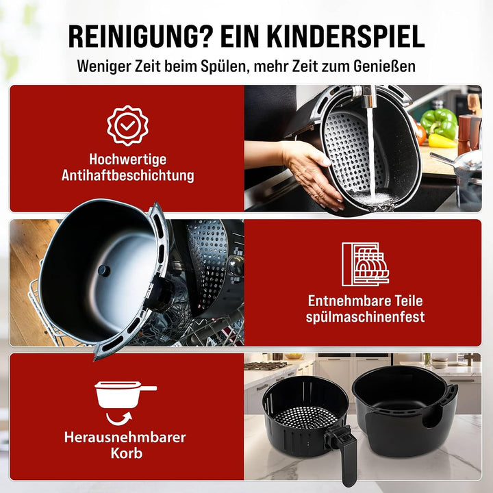 Monzana Heissluftfritteuse 6,5 L XXL Digitales LED Touch-Display Timer Temperatureinstellung mit Rez