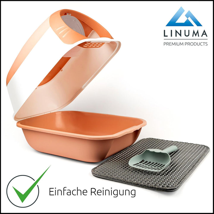 LINUMA® Pink Katzenklo mit Schaufel und Streumatte geschlossen und offen, Litter Box, Katzentoilette