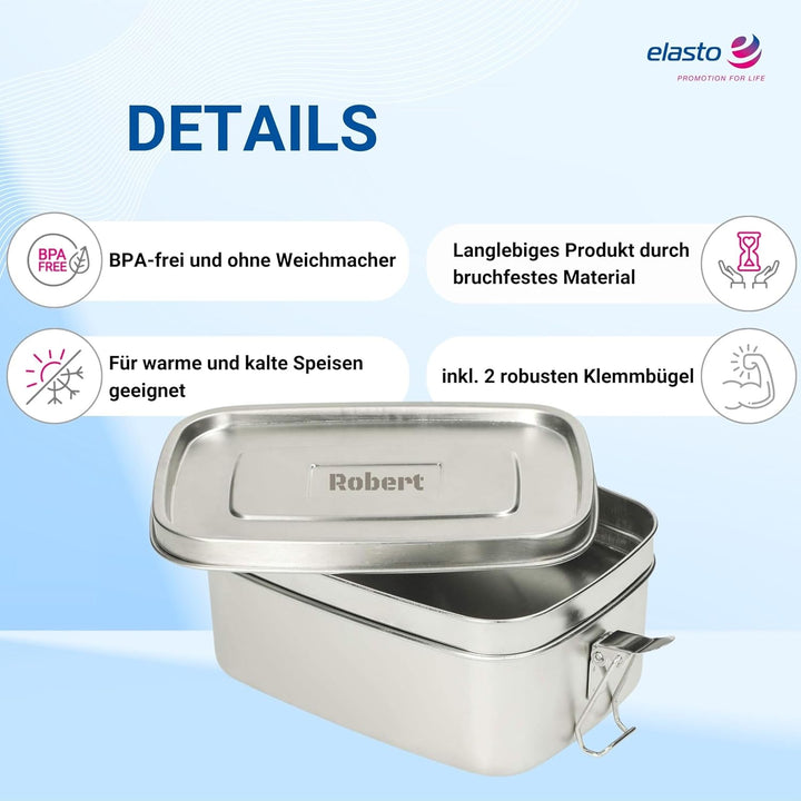 Personalisierte Brotdose Edelstahl 1400 ml - Lunchbox für Kinder & Erwachsene inkl. Dichtungsring -