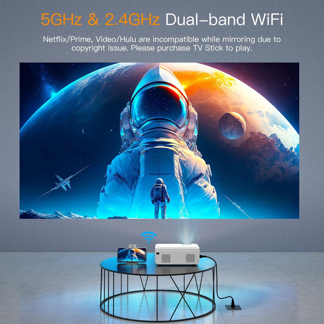 Smart Beamer【Elektrische Keystone 6D/4P】 VOPLLS Elektrische Fokus 25000 Lumen Beamer 4K Unterstützt,