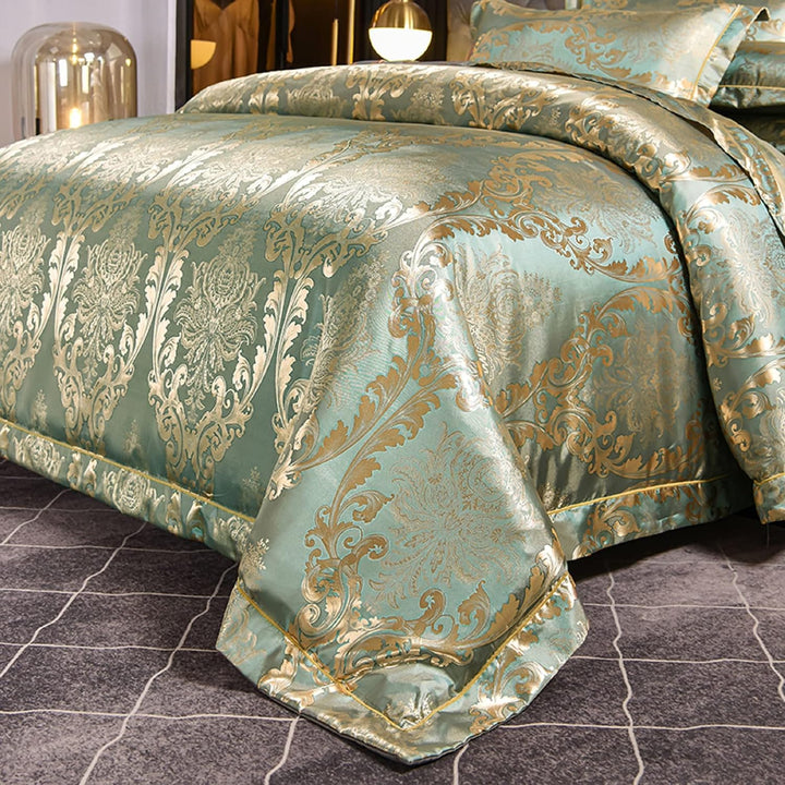 DXHOME Seiden Bettwäsche 135x200 4teilig Luxus Romantisch Blumenmuster Satin Wendebettbezug Jacquard