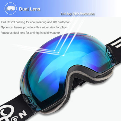 EXP VISION Snowboard Skibrille für Herren Damen Jugend, 100% UV400 Schutz Anti Beschlag über der Bri